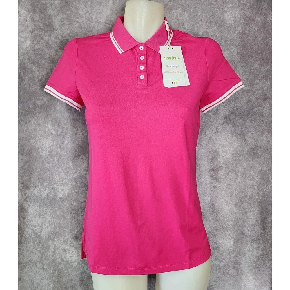 Swing Control‎ Womens XS Polo Golf Tennis Shirt Top Pink Short Sleeve Button NEW